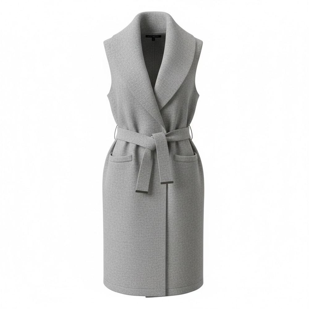 White House Black Market Womens Knit Sweater Vest Gray Shawl Collar Belted Sz M